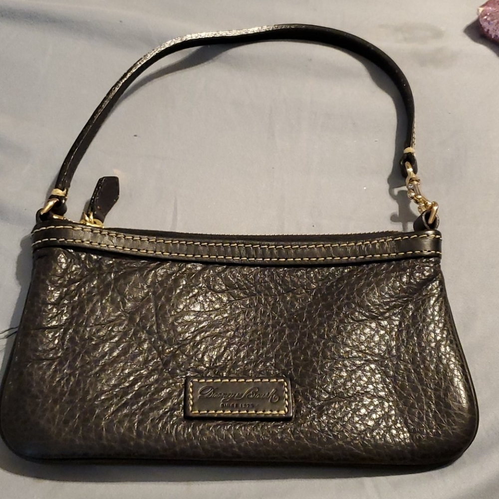 Dooney brown leather zippered wristlet